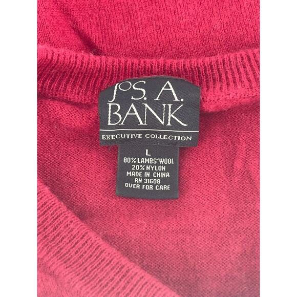 Jos. A. Bank Lambs Wool Red Argyle V-Neck Pullover Sweater Men's Size Large - Picture 5 of 5